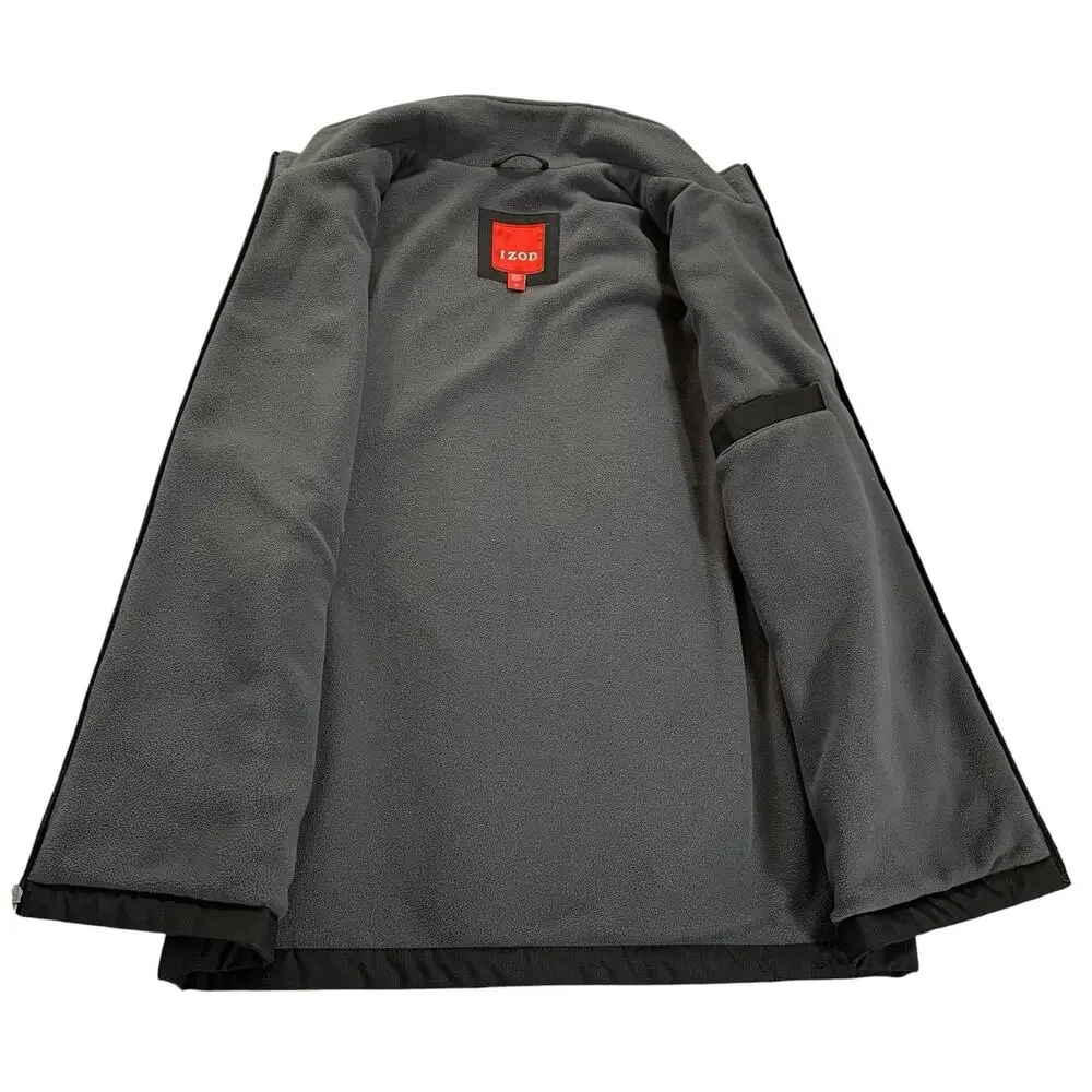 Izod Windbreaker Vest Men's Medium Black Fleece Lined Full Zip Golf Media Pocket